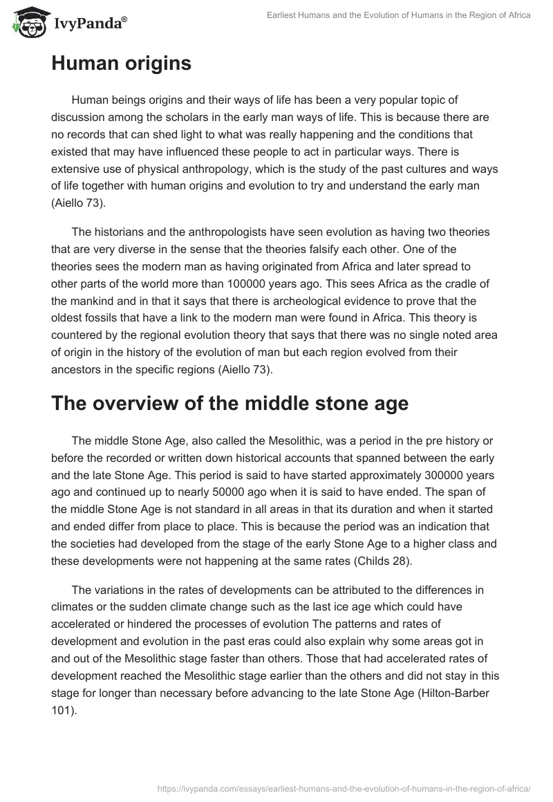 Earliest Humans and the Evolution of Humans in the Region of Africa. Page 2