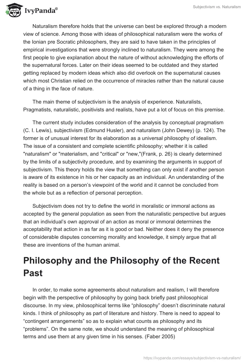 Subjectivism vs. Naturalism. Page 2