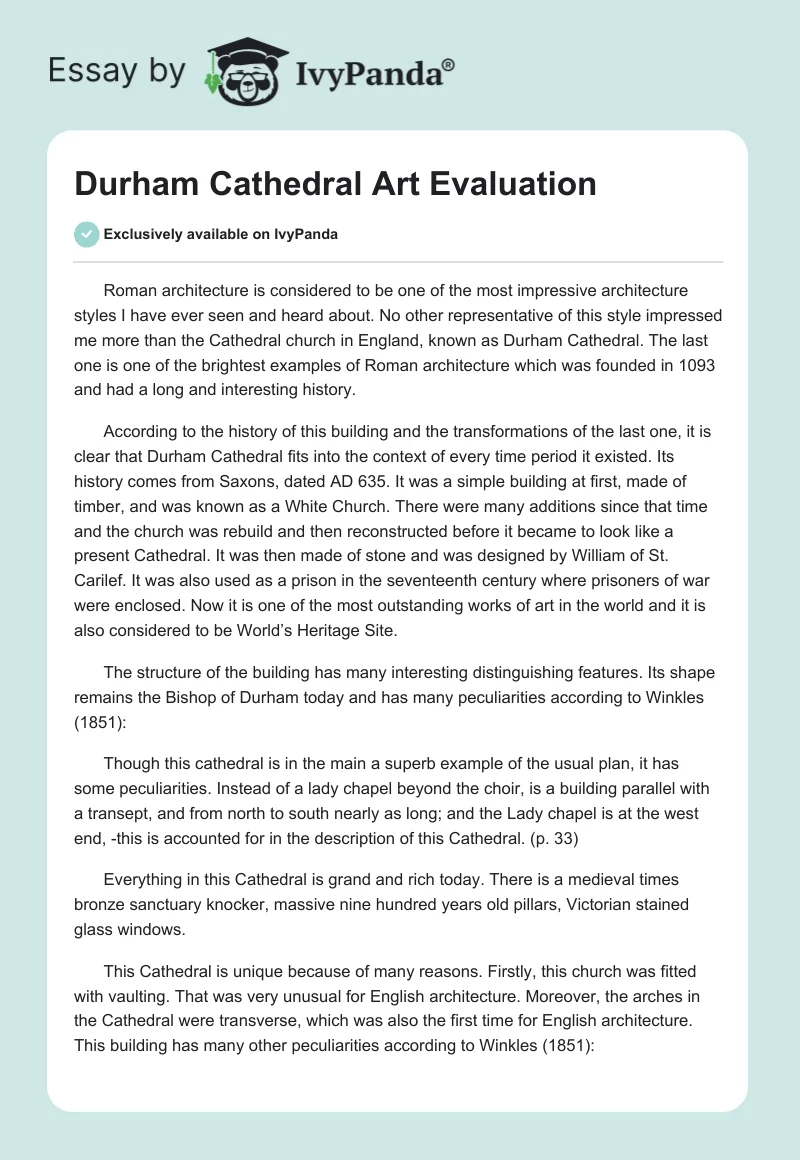 Durham Cathedral Art Evaluation. Page 1