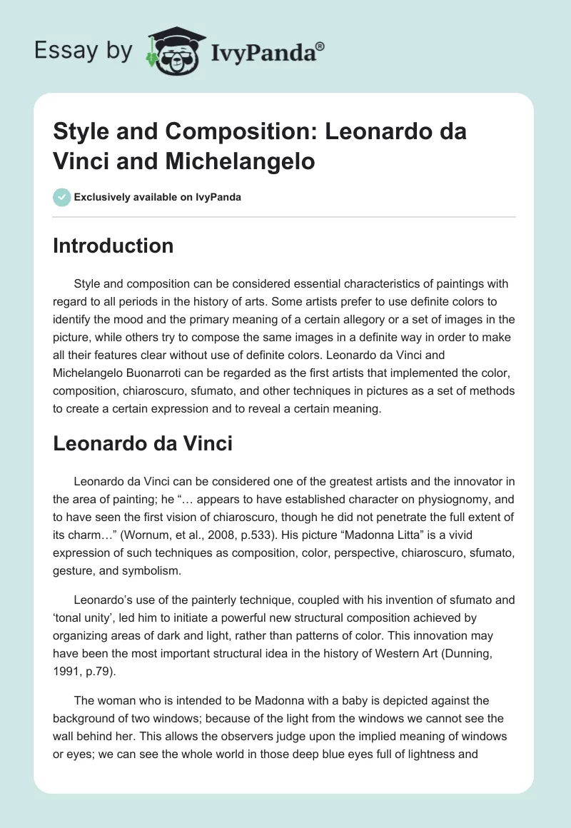 Style and Composition: Leonardo da Vinci and Michelangelo. Page 1