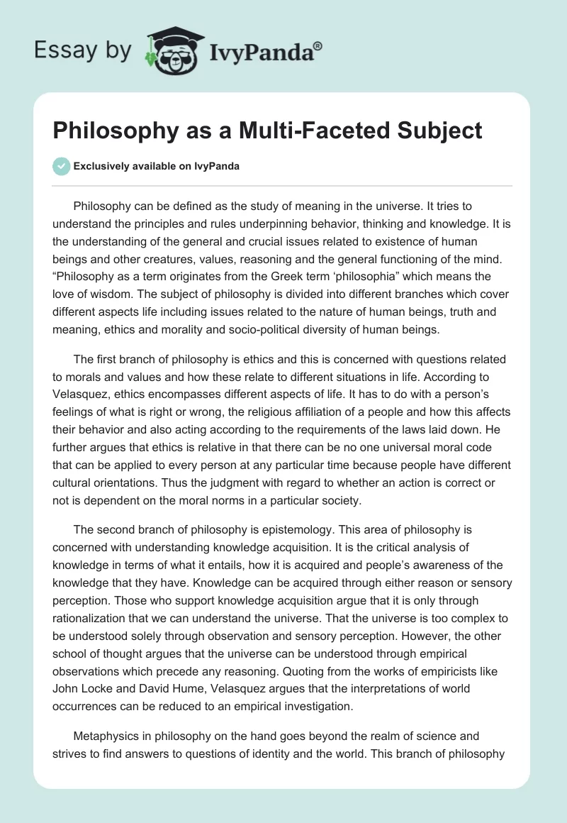 Philosophy as a Multi-Faceted Subject. Page 1