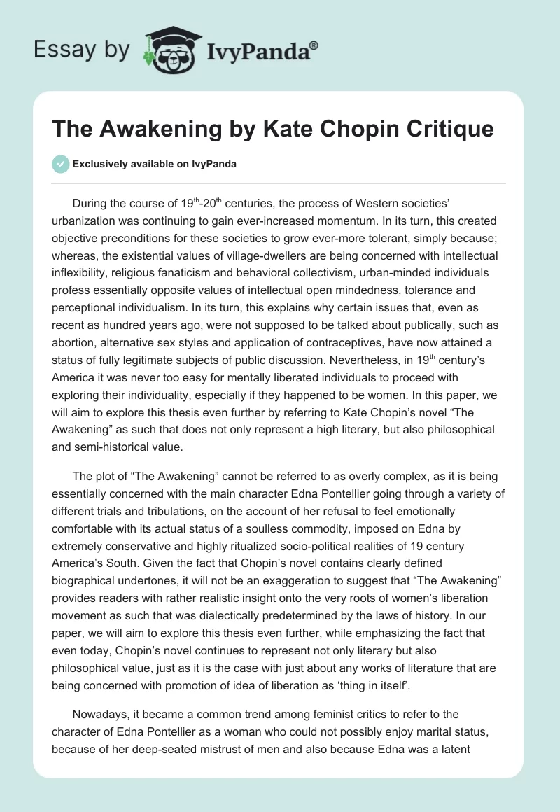 "The Awakening" by Kate Chopin Critique. Page 1