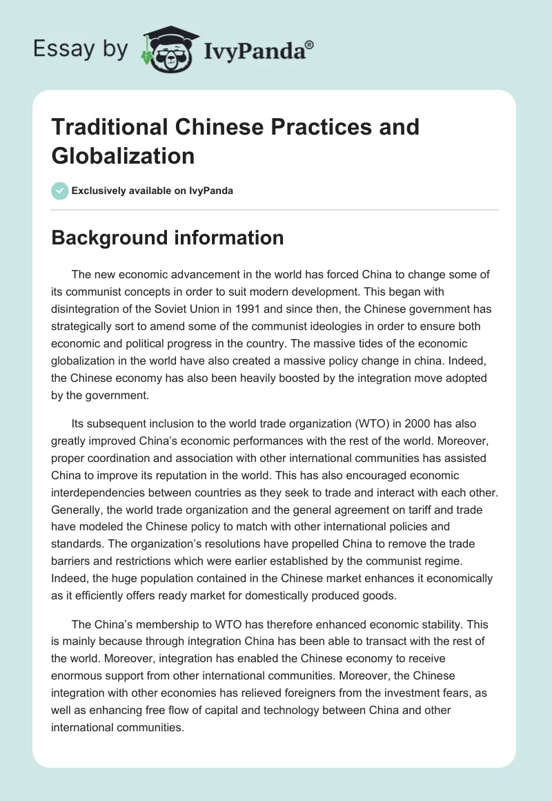 Traditional Chinese Practices and Globalization. Page 1