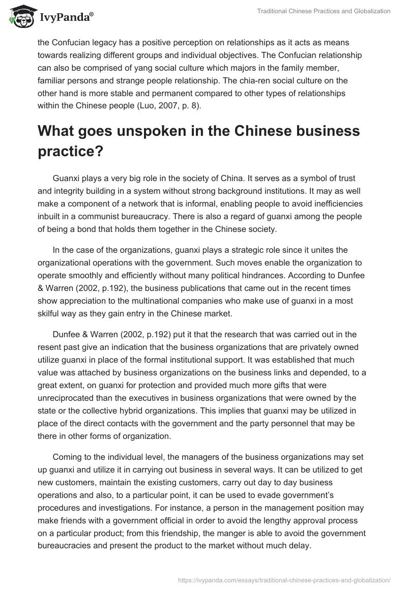 Traditional Chinese Practices and Globalization. Page 5