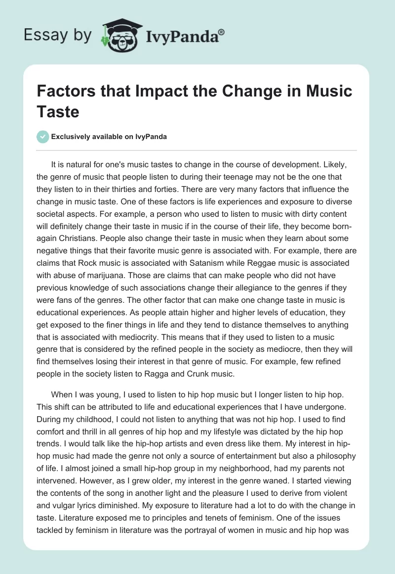 Factors that Impact the Change in Music Taste. Page 1