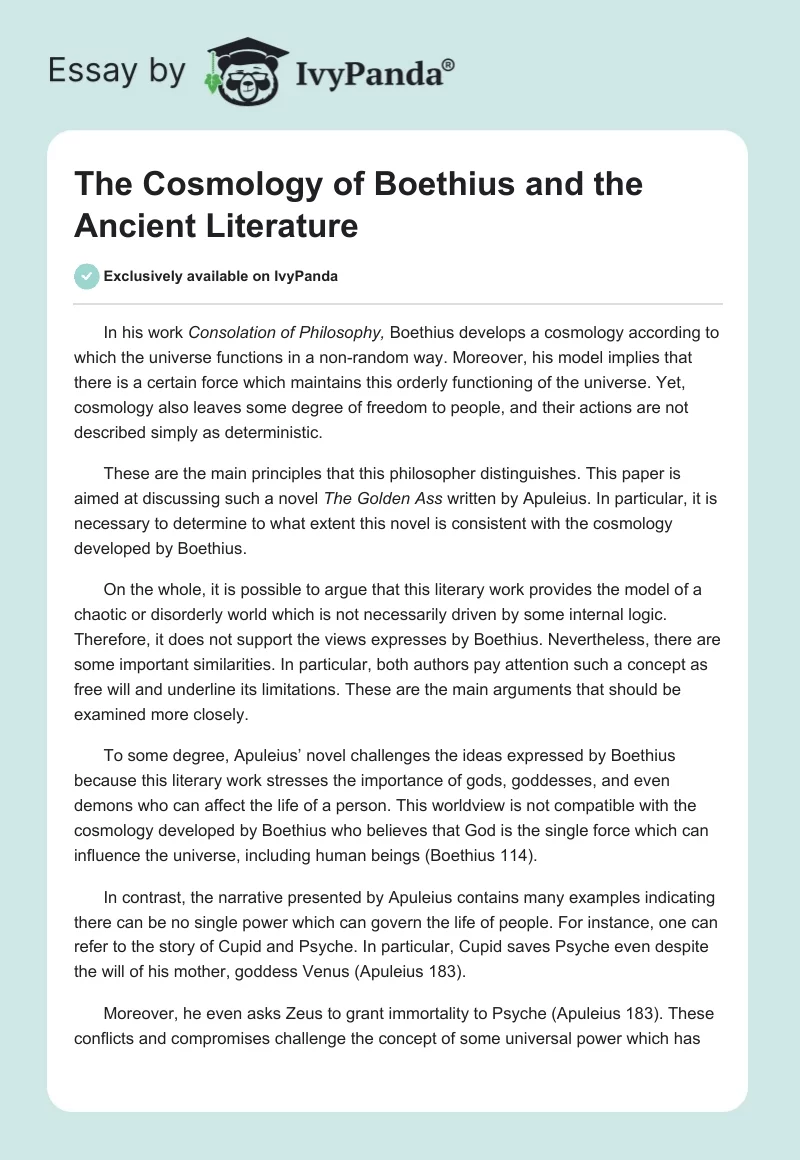The Cosmology of Boethius and the Ancient Literature. Page 1