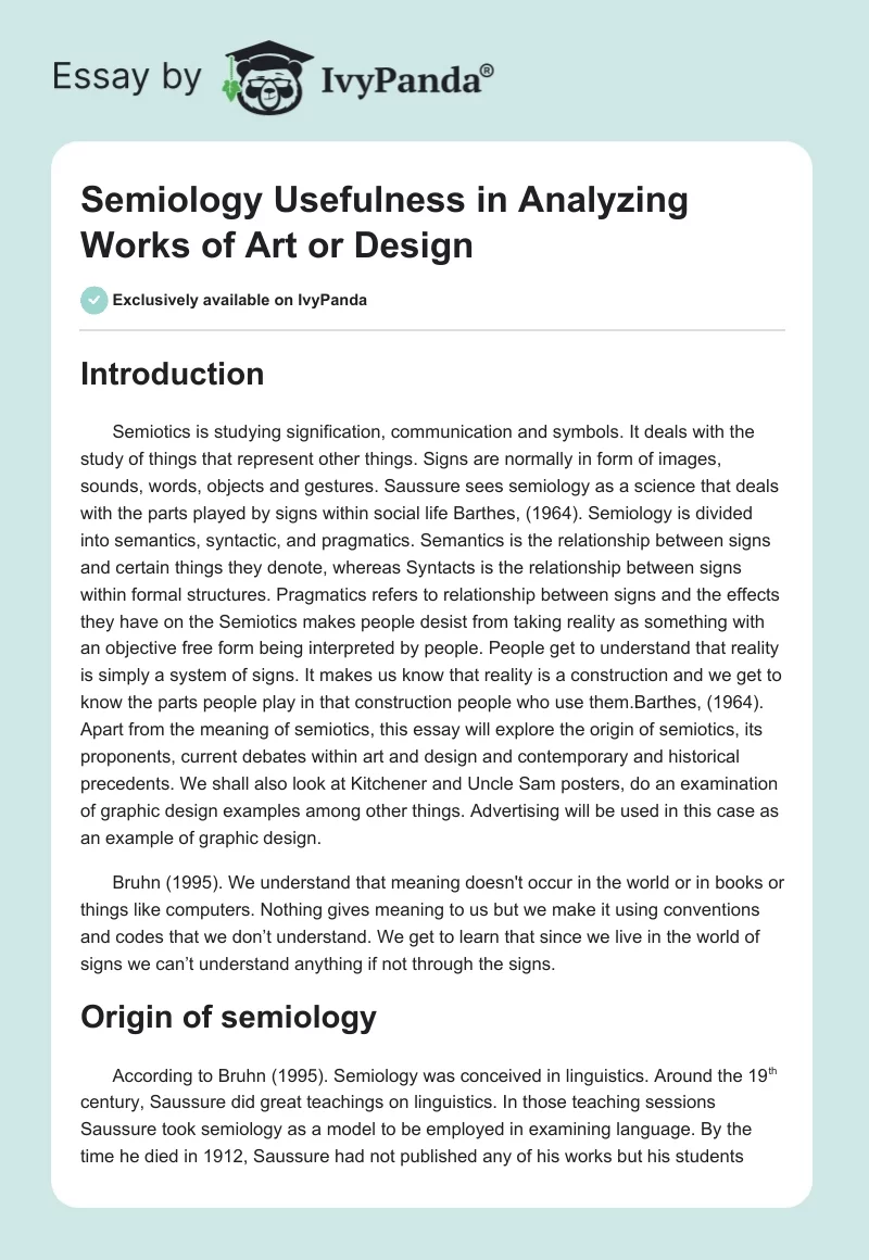 Semiology Usefulness in Analyzing Works of Art or Design. Page 1