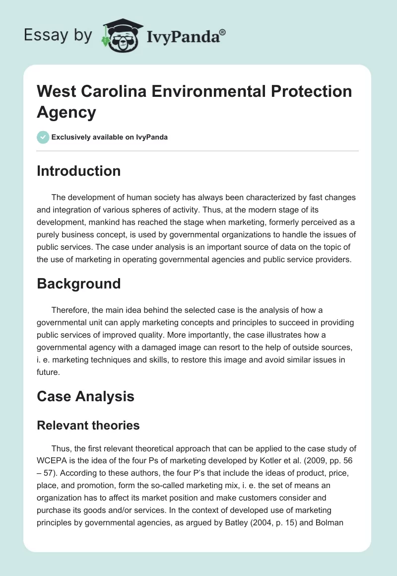 West Carolina Environmental Protection Agency. Page 1