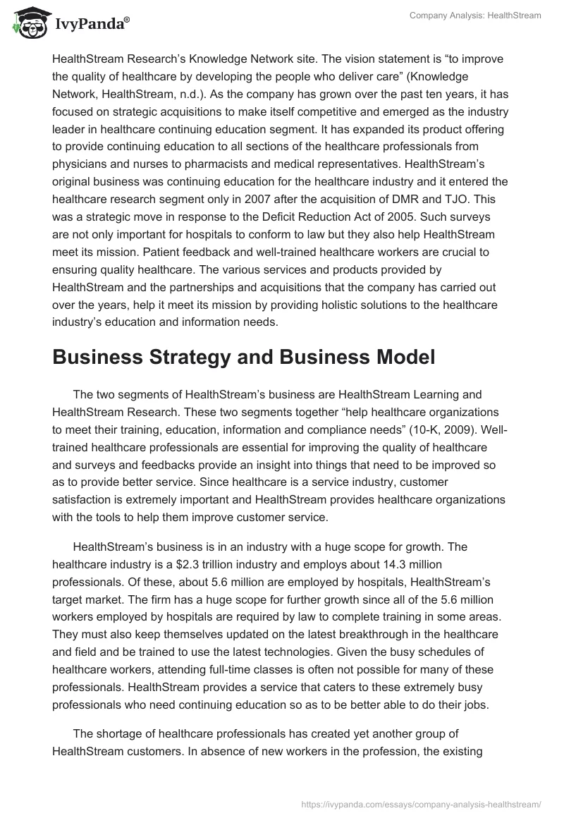 Company Analysis: HealthStream. Page 3