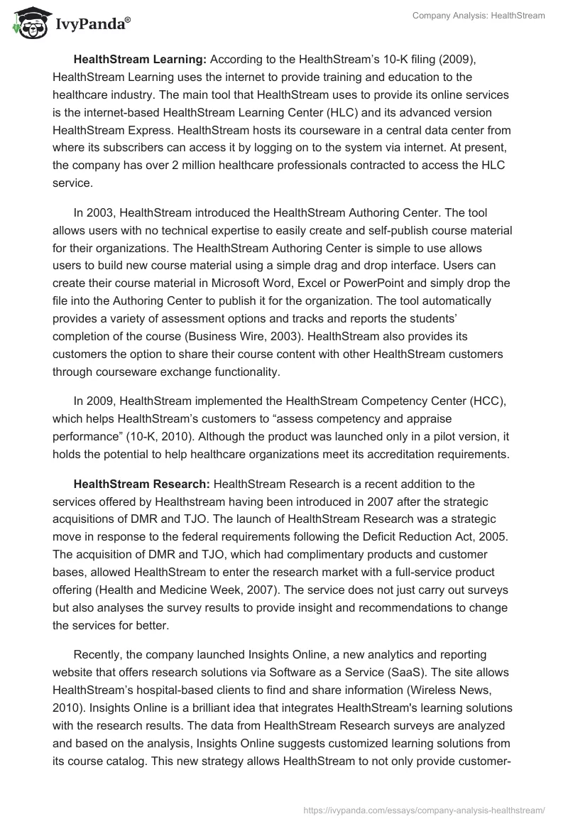 Company Analysis: HealthStream. Page 5