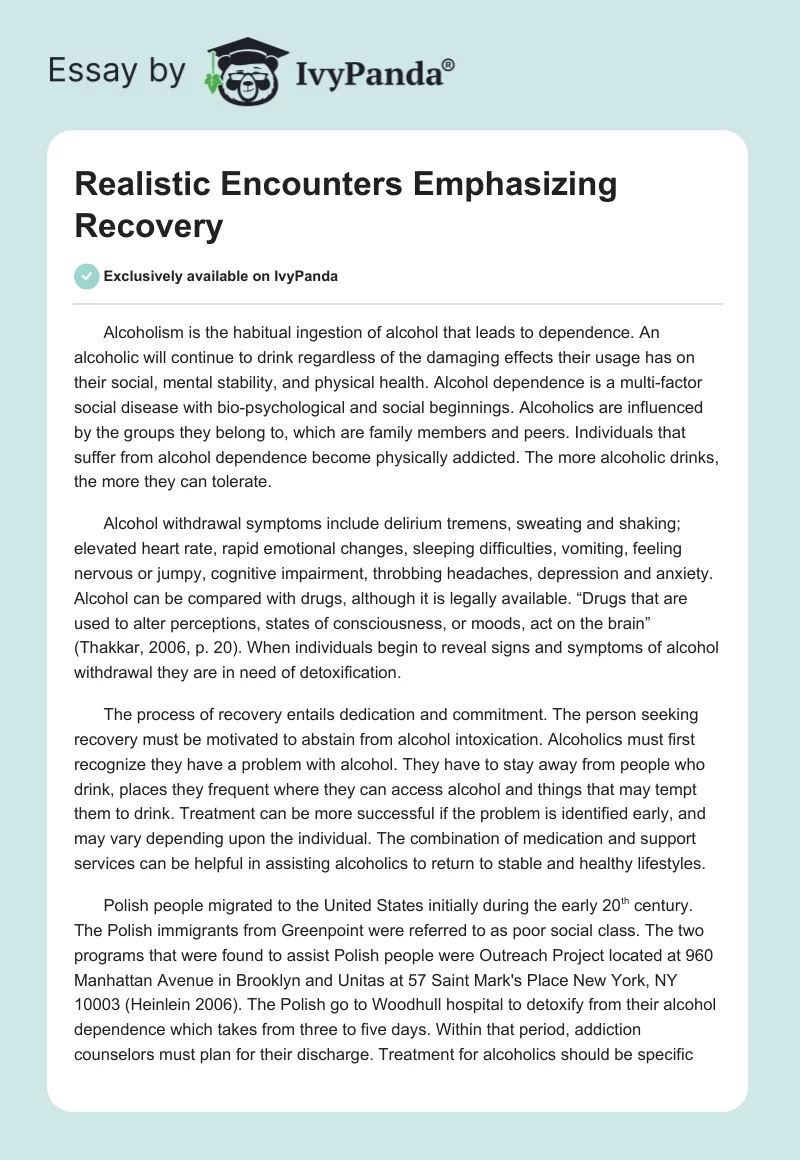 Realistic Encounters Emphasizing Recovery. Page 1