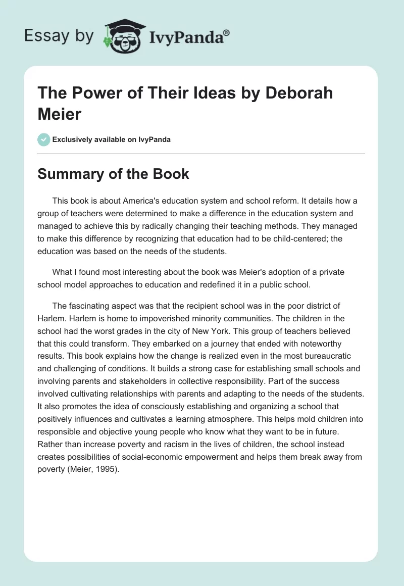 "The Power of Their Ideas" by Deborah Meier. Page 1