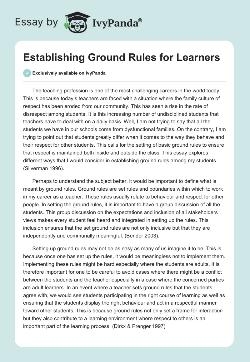 Establishing Ground Rules for Learners. Page 1