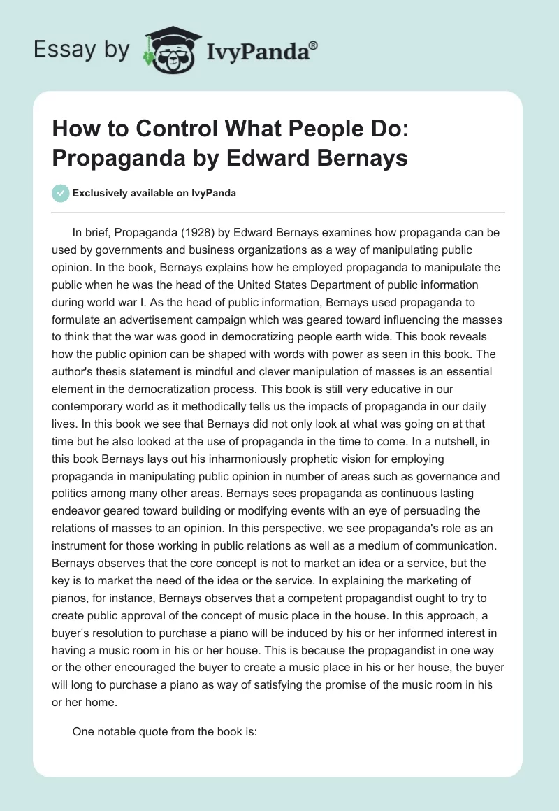 How to Control What People Do: "Propaganda" by Edward Bernays. Page 1