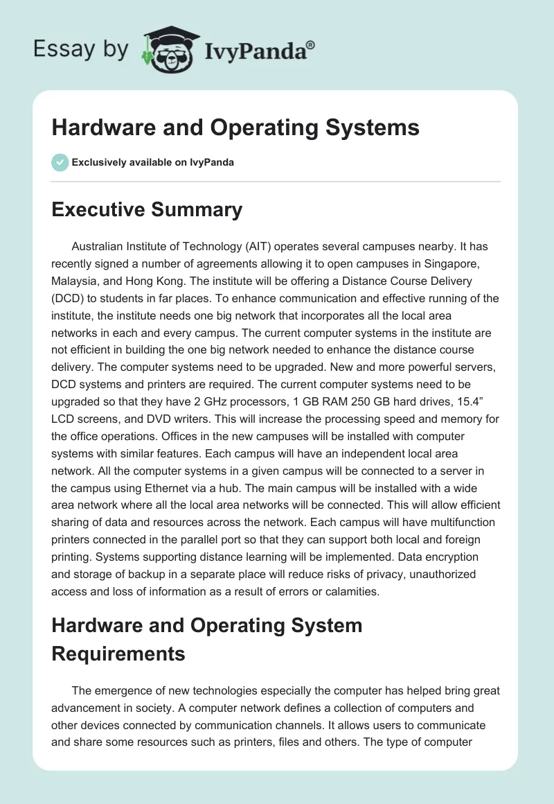 Hardware and Operating Systems. Page 1