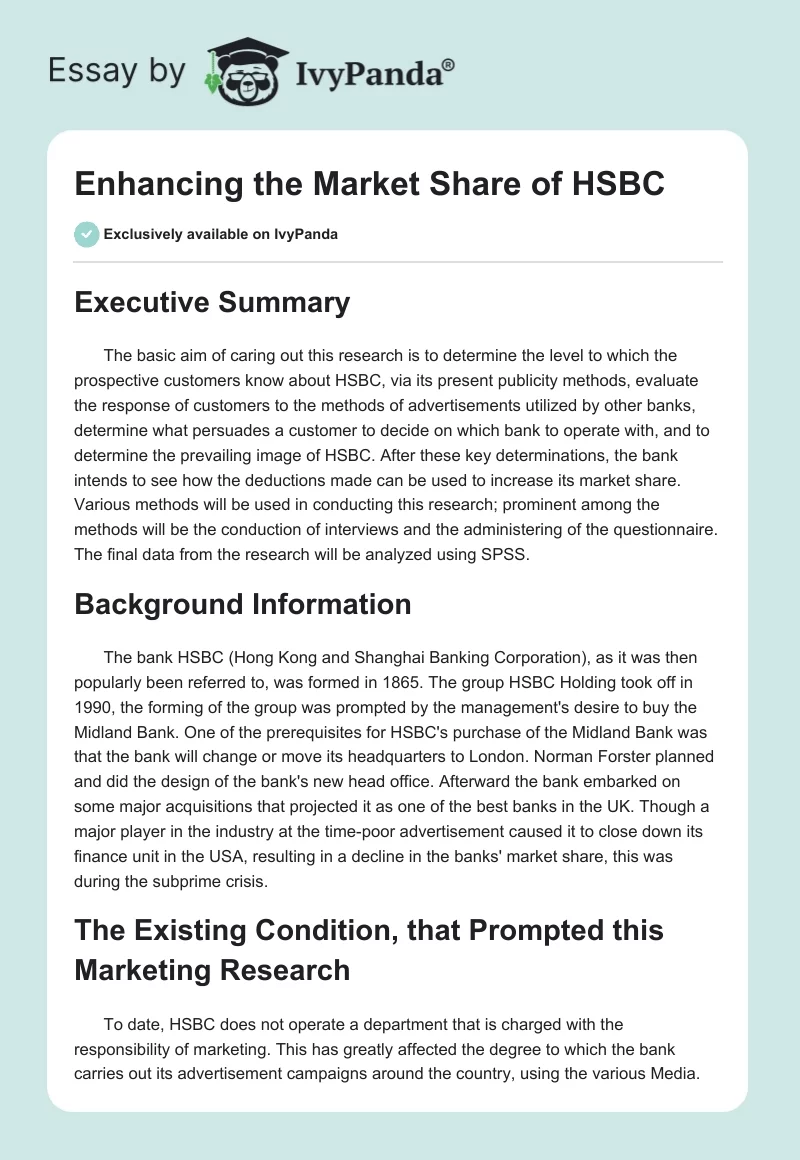 Enhancing the Market Share of HSBC. Page 1
