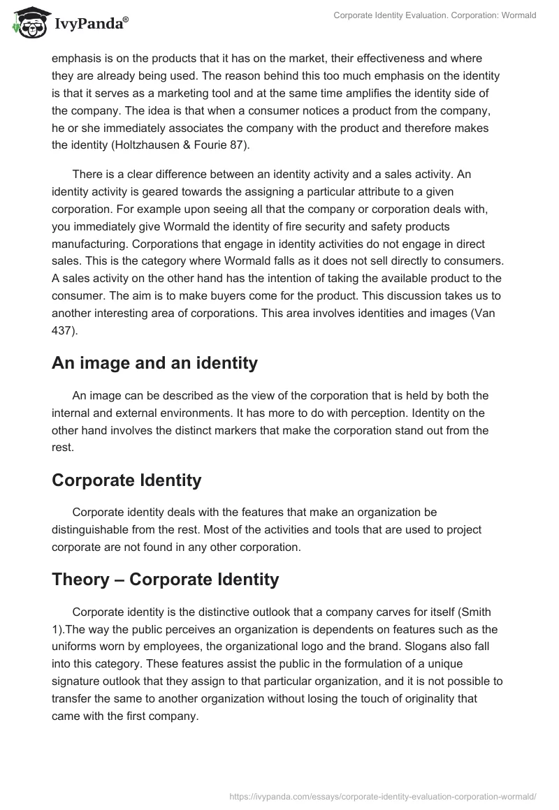 Corporate Identity Evaluation. Corporation: Wormald. Page 3
