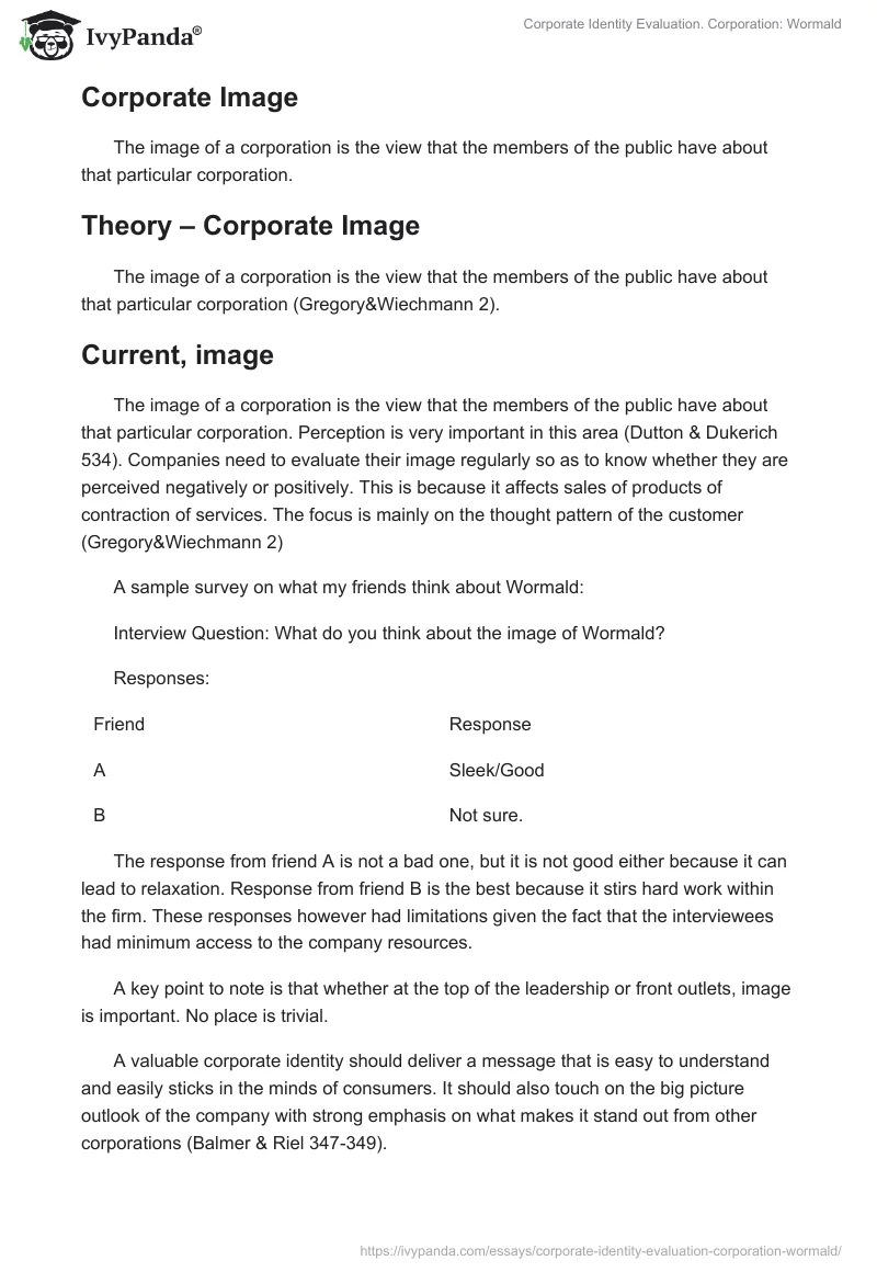 Corporate Identity Evaluation. Corporation: Wormald. Page 5