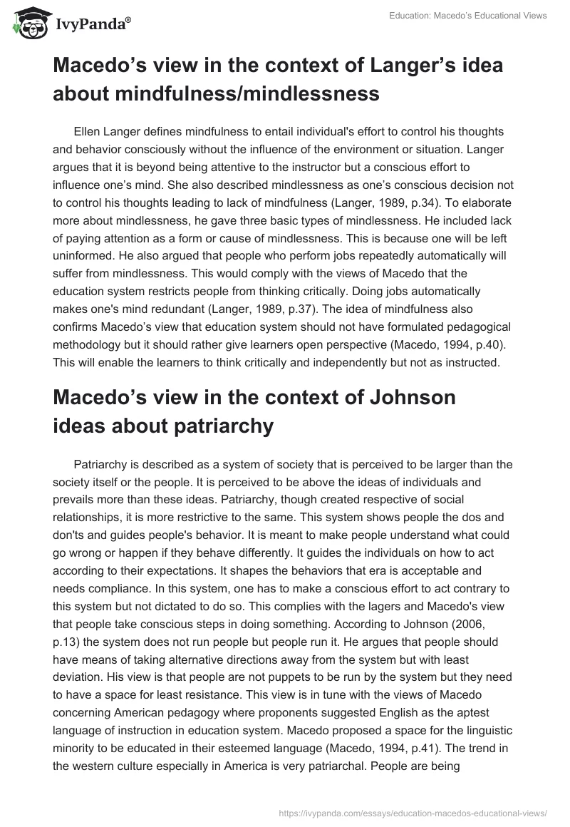 Education: Macedo’s Educational Views. Page 4