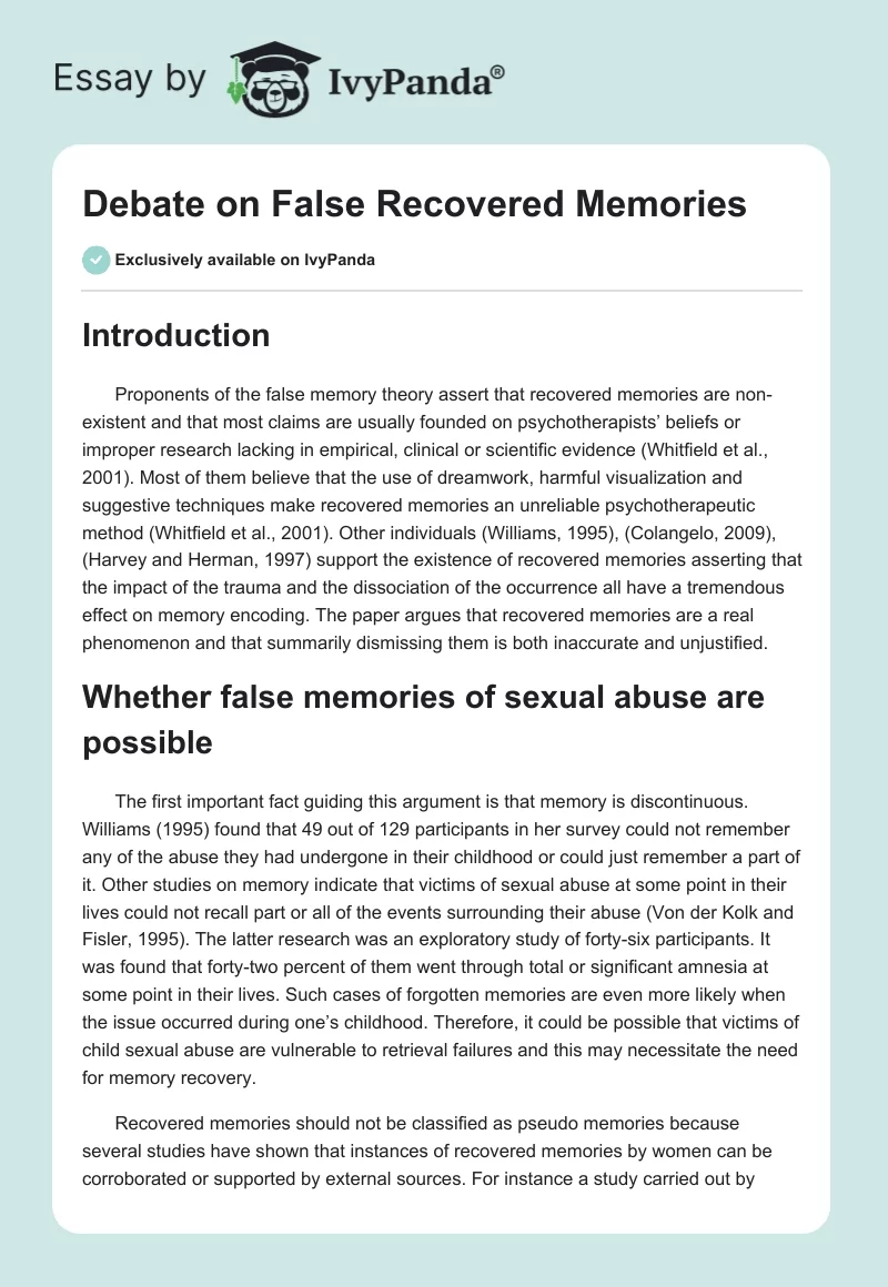 Debate on False Recovered Memories. Page 1