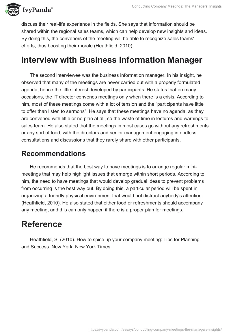 Conducting Company Meetings: The Managers’ Insights. Page 2