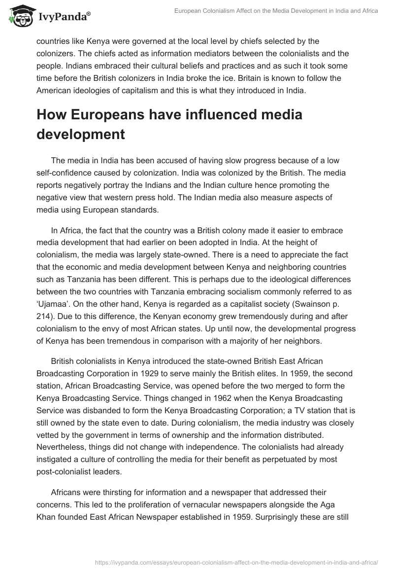 European Colonialism Affect on the Media Development in India and Africa. Page 2