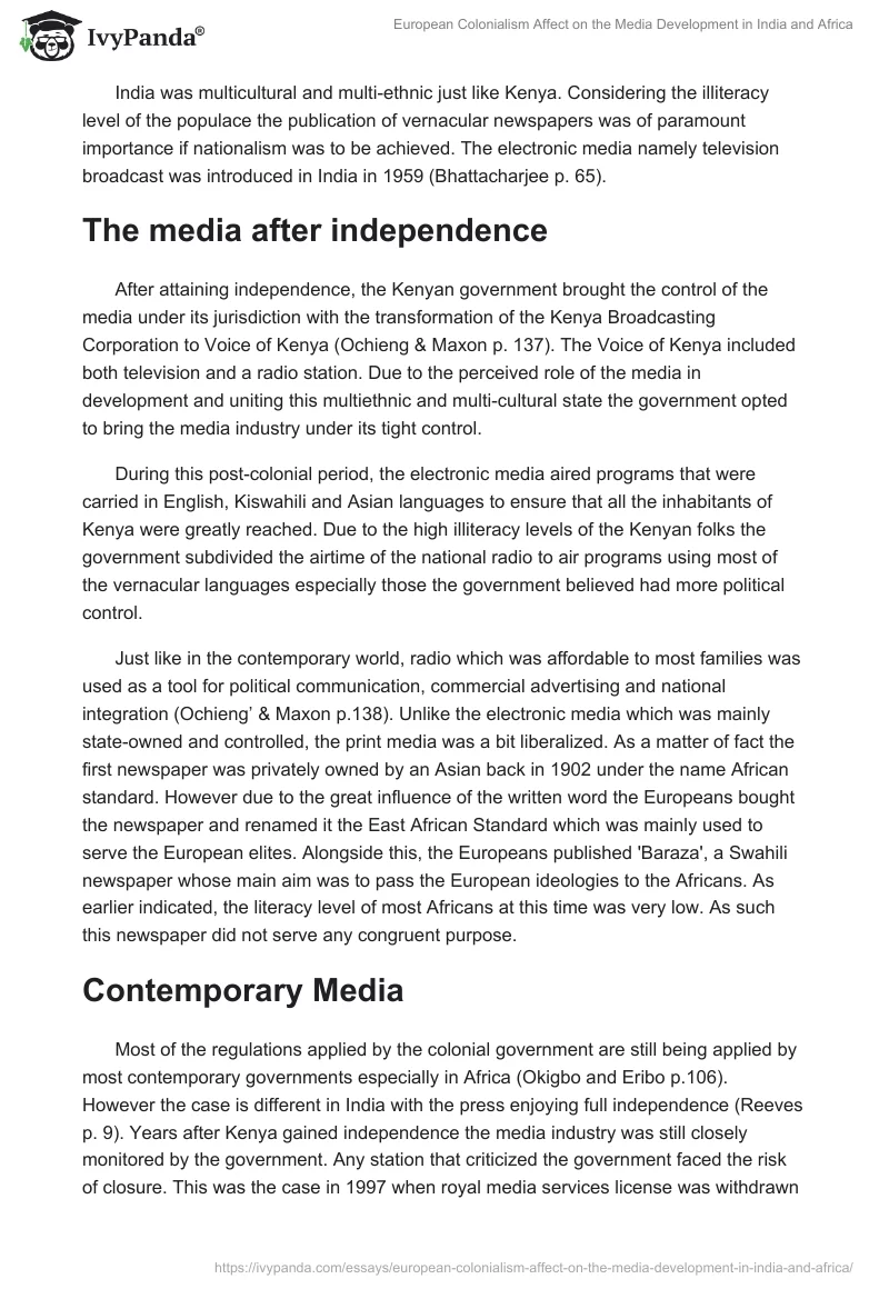 European Colonialism Affect on the Media Development in India and Africa. Page 4