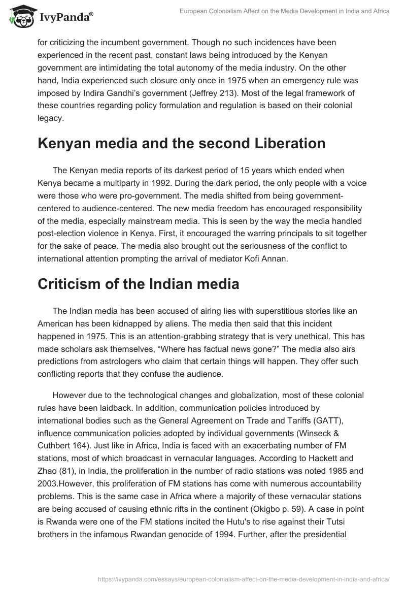 European Colonialism Affect on the Media Development in India and Africa. Page 5