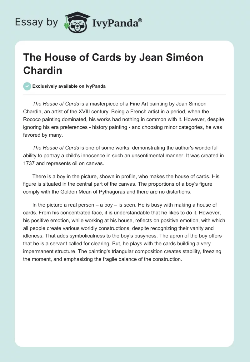 "The House of Cards" by Jean Siméon Chardin. Page 1