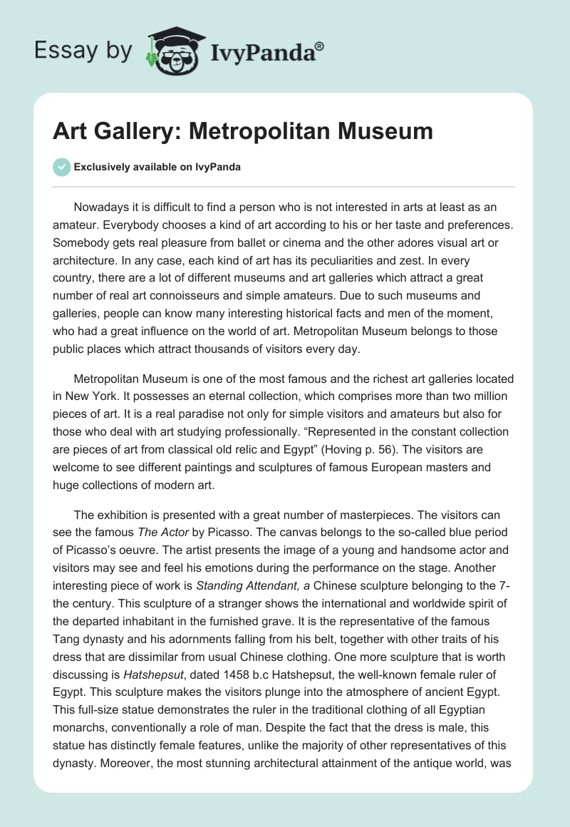 Art Gallery: Metropolitan Museum. Page 1