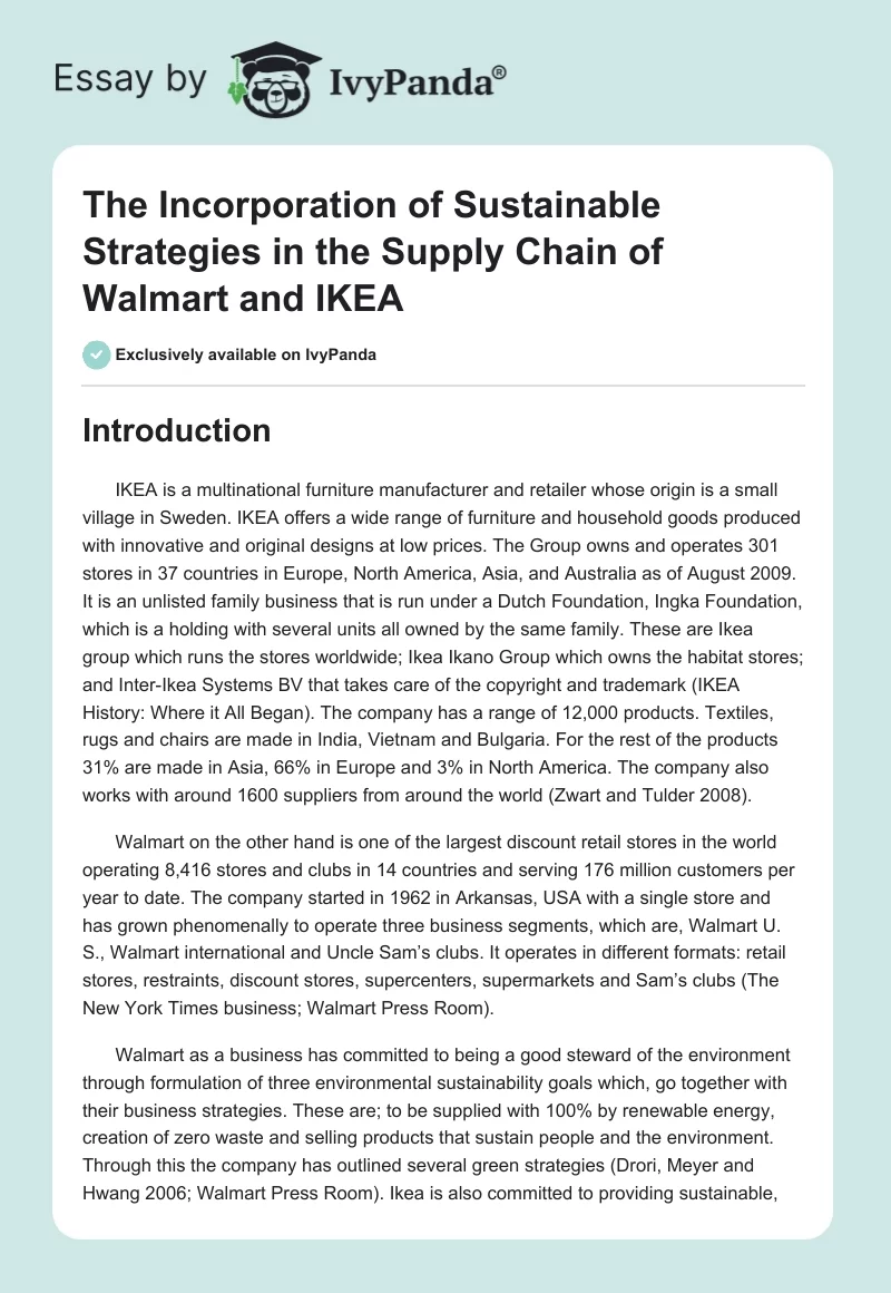 The Incorporation of Sustainable Strategies in the Supply Chain of Walmart and IKEA. Page 1