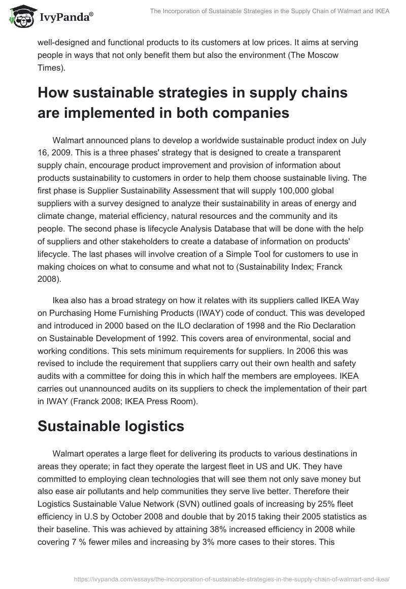The Incorporation of Sustainable Strategies in the Supply Chain of Walmart and IKEA. Page 2