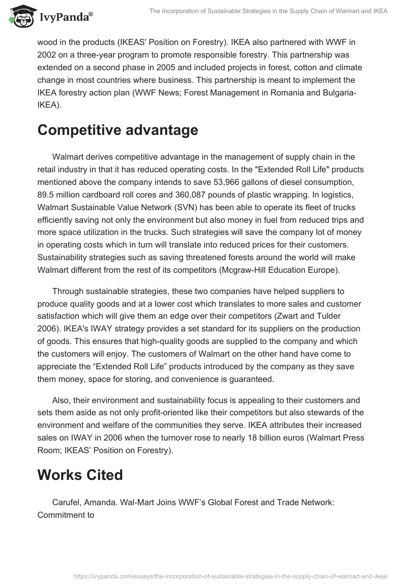 The Incorporation of Sustainable Strategies in the Supply Chain of Walmart and IKEA. Page 4