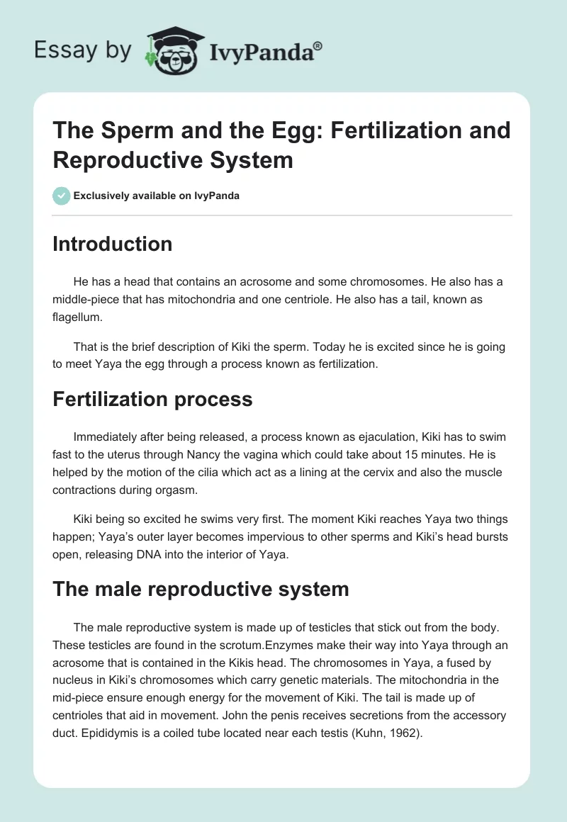 The Sperm and the Egg: Fertilization and Reproductive System. Page 1