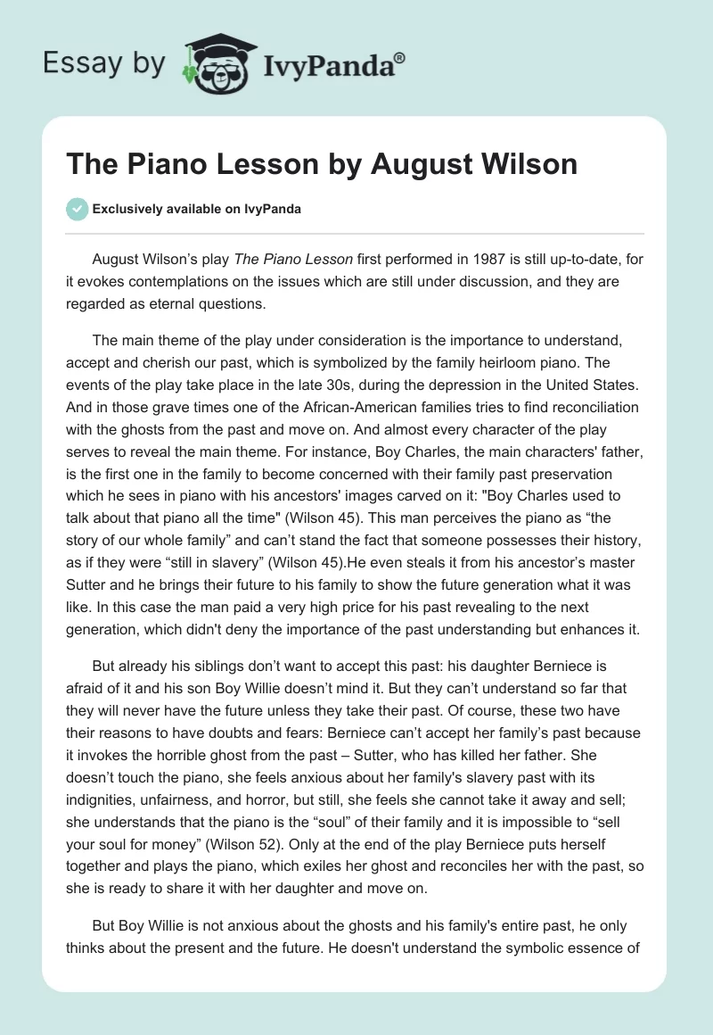 "The Piano Lesson" by August Wilson. Page 1