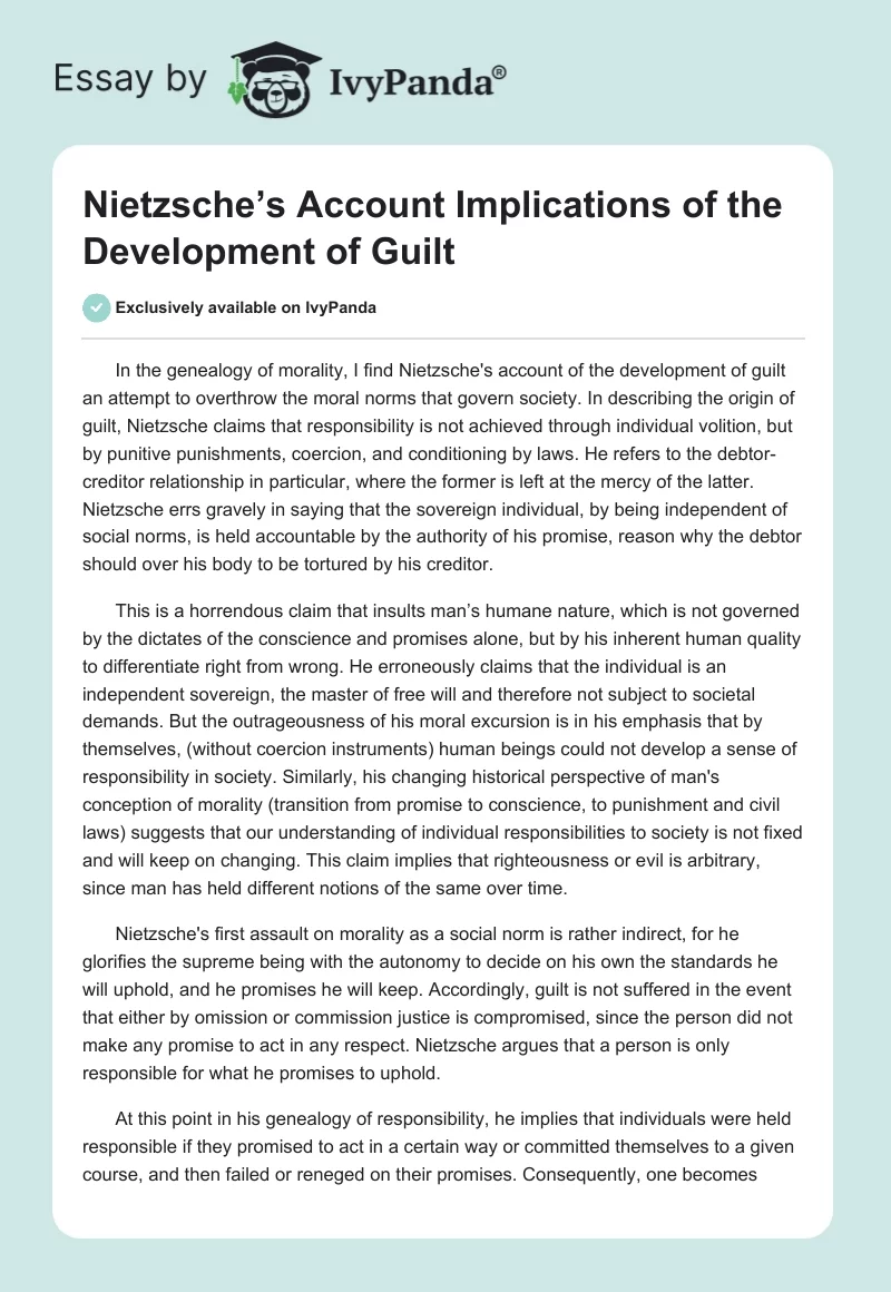 Nietzsche’s Account Implications of the Development of Guilt. Page 1