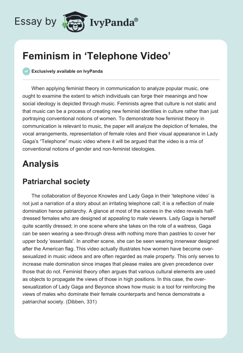 Feminism in ‘Telephone Video’. Page 1