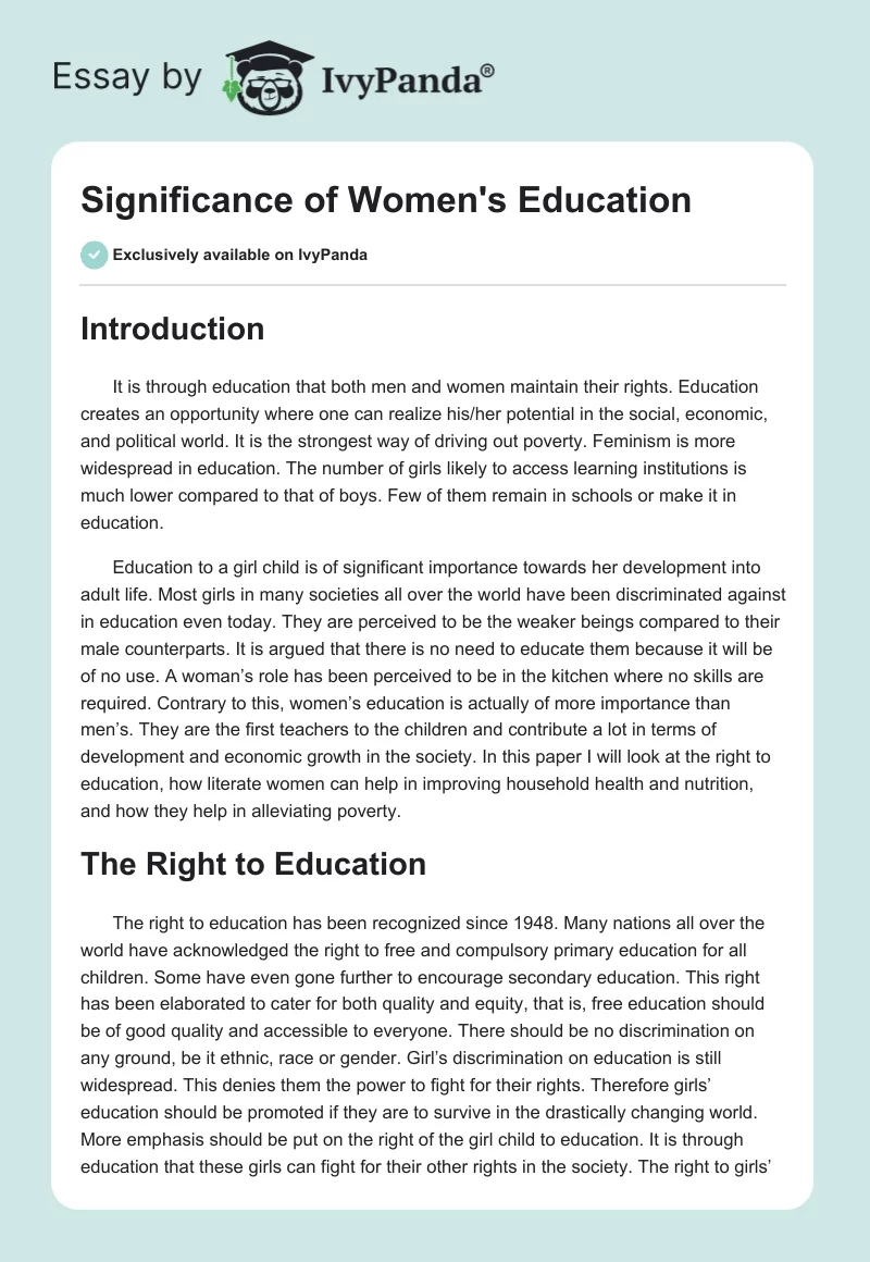 Significance of Women's Education. Page 1