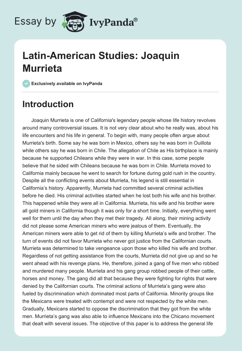 Latin-American Studies: Joaquin Murrieta. Page 1