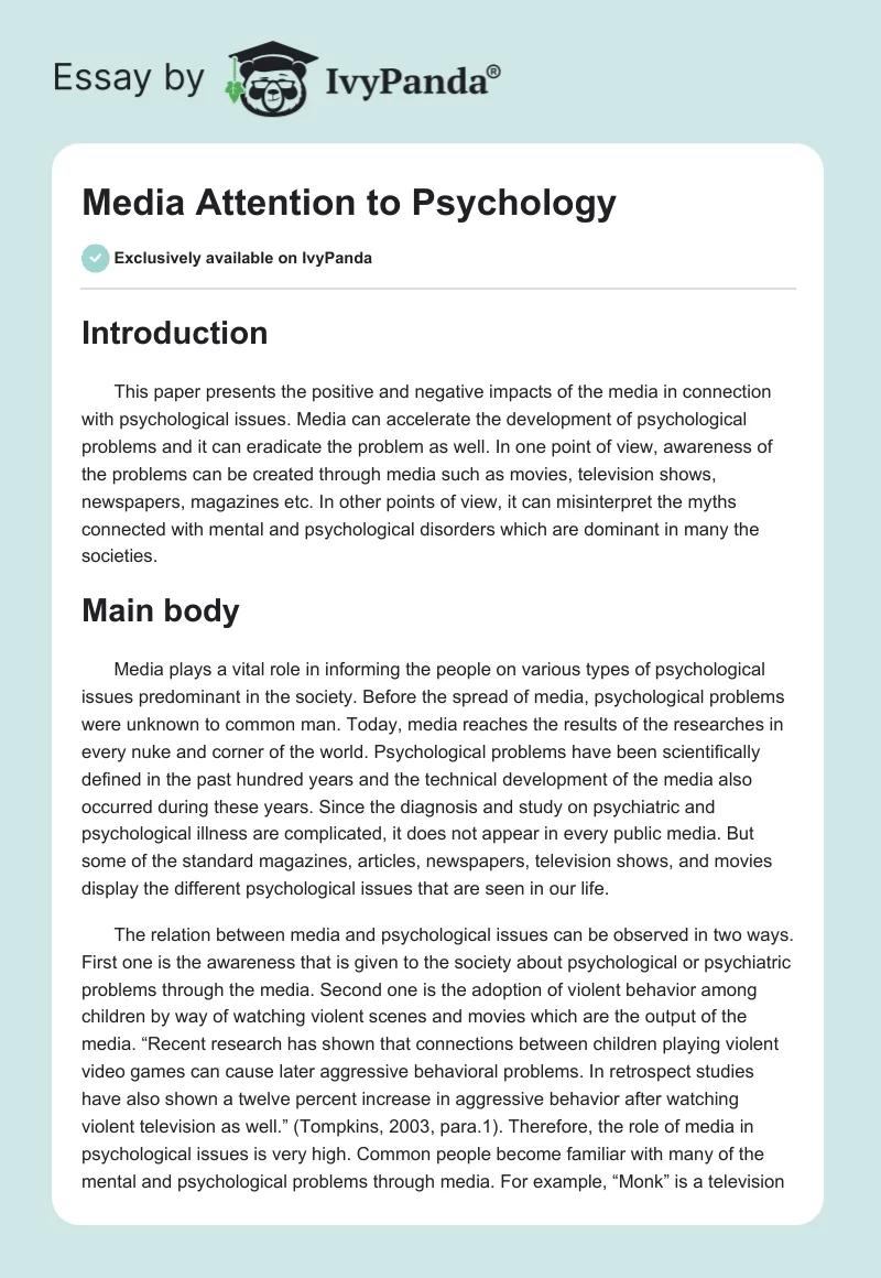 Media Attention to Psychology. Page 1