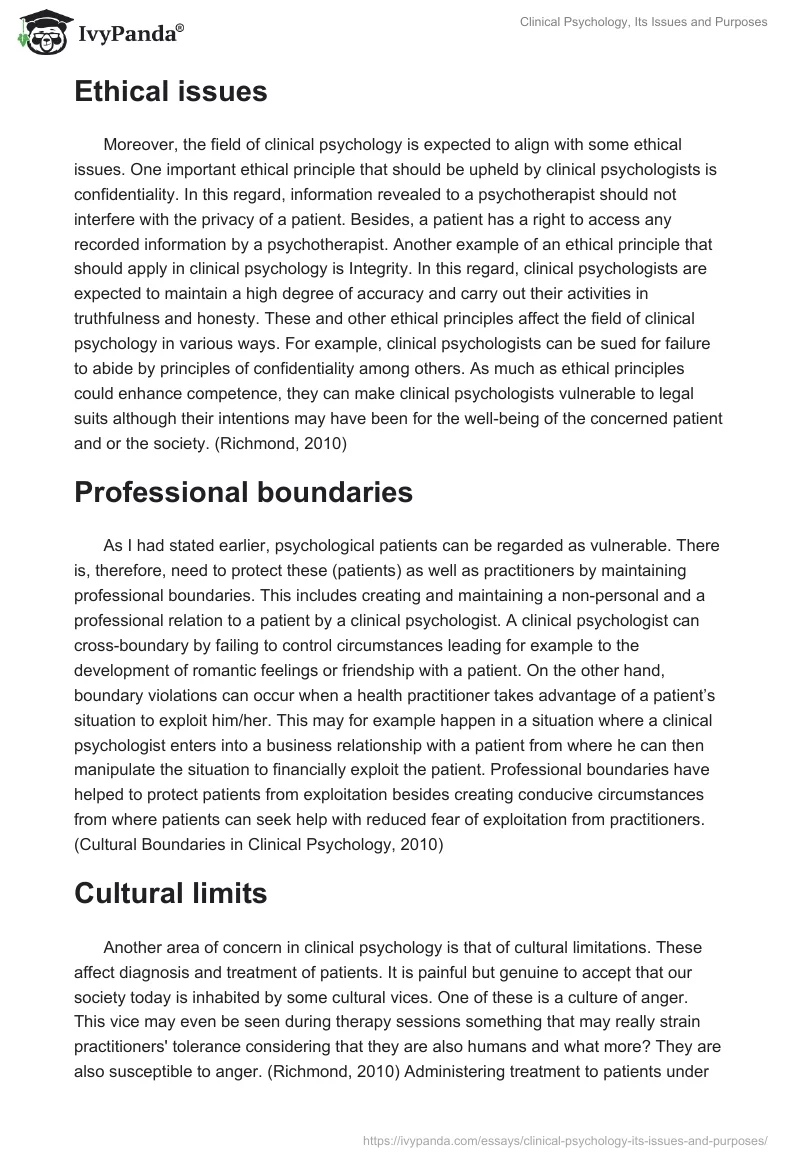 Clinical Psychology, Its Issues and Purposes. Page 2