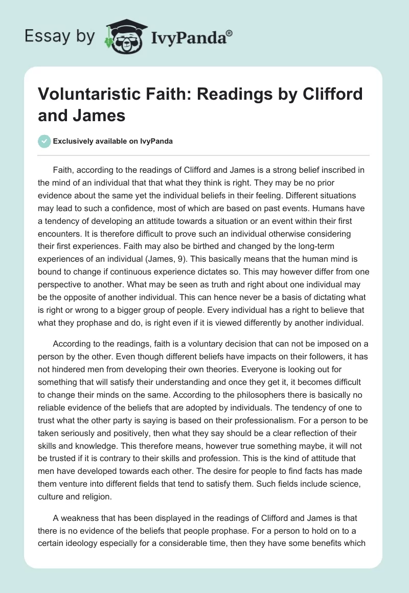 Voluntaristic Faith: Readings by Clifford and James. Page 1