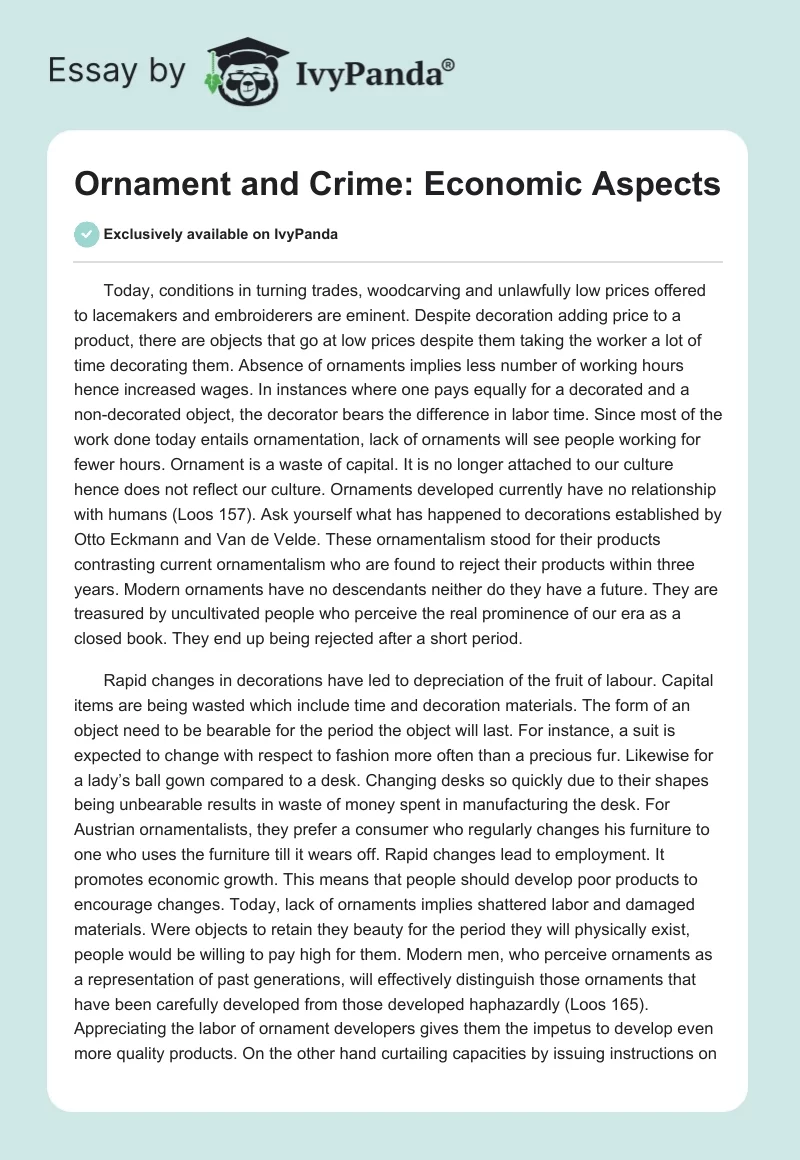 Ornament and Crime: Economic Aspects. Page 1