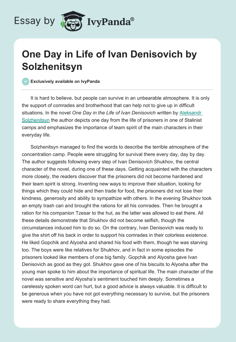 "One Day in Life of Ivan Denisovich" by Solzhenitsyn. Page 1