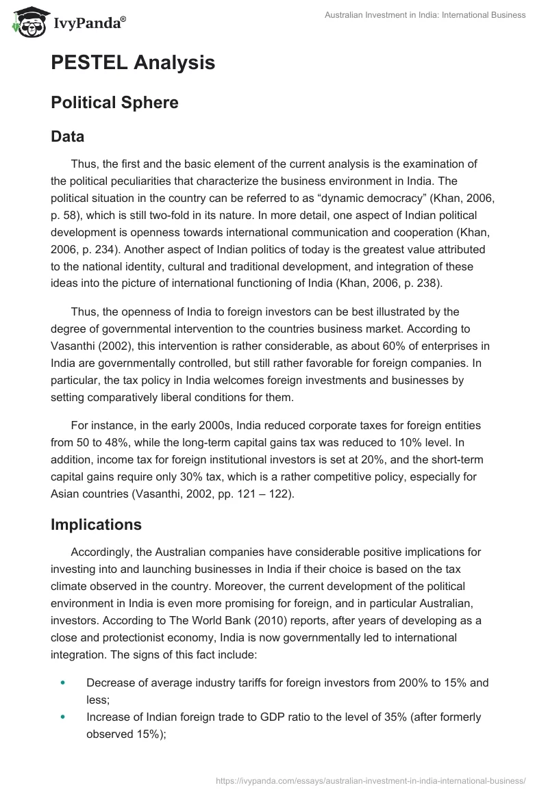 Australian Investment in India: International Business. Page 2