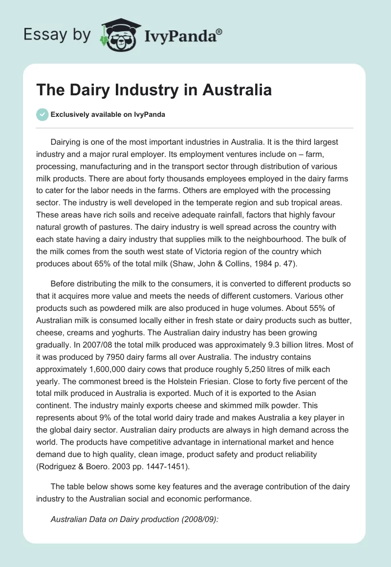 The Dairy Industry in Australia. Page 1
