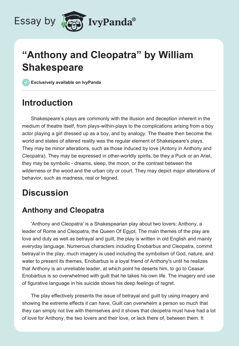 “Anthony and Cleopatra” by William Shakespeare. Page 1
