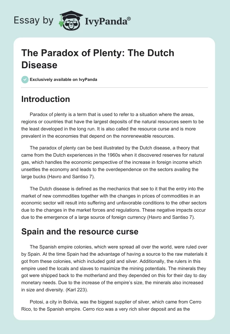 The Paradox of Plenty: The Dutch Disease. Page 1