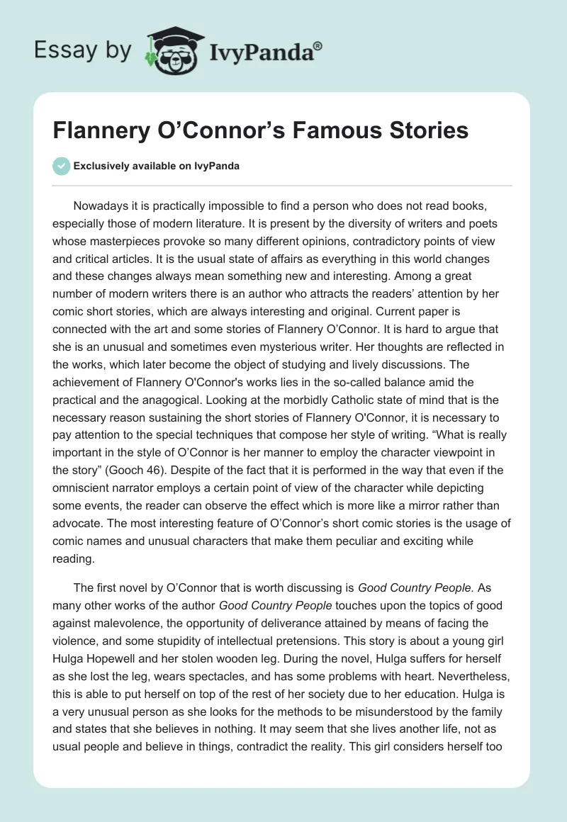 Flannery O’Connor’s Famous Stories. Page 1