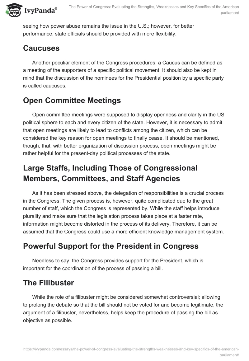 The Power of Congress: Evaluating the Strengths, Weaknesses and Key Specifics of the American Parliament. Page 2